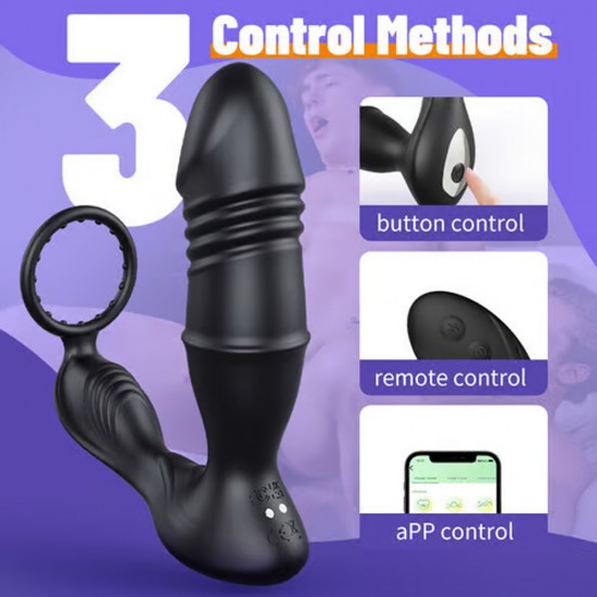 APP Control Thrusting Vibrating Cock Ring with Rasied Dots Prostate Massager
