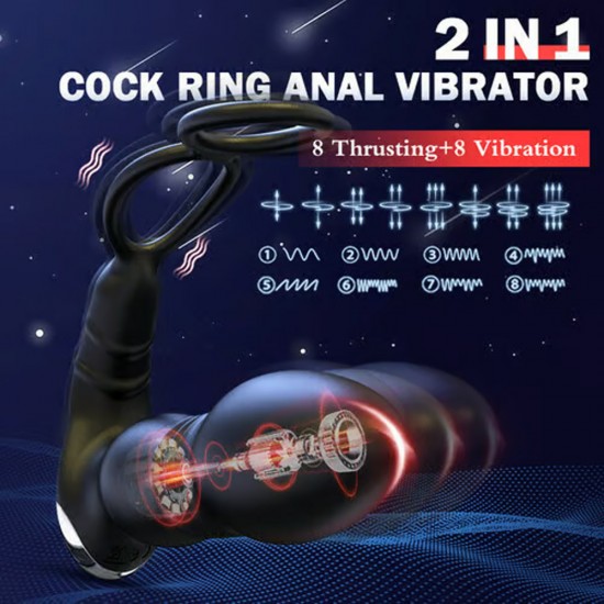 2 In 1 Cock Ring Anal Vibrator 8 Thrusting 8 Vibration