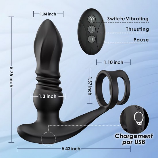 Double Cock Rings 7 Thrusting & Vibrating Prostate Massager