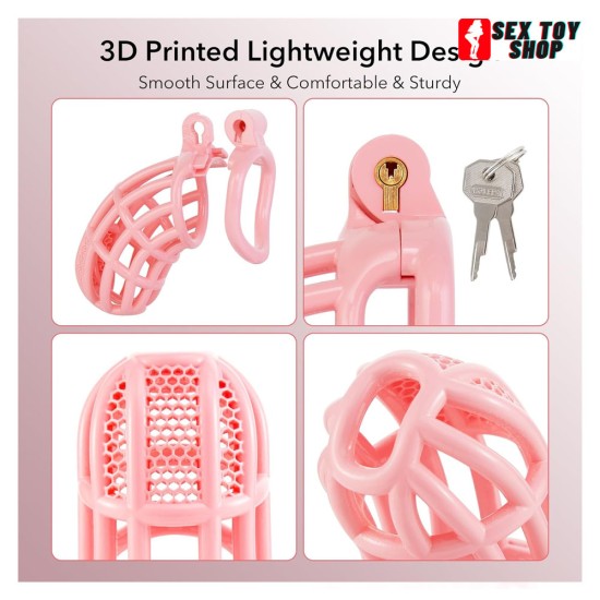 3D Printed Pink Bondage Gear Lightweight Adult Sex Toy with 4 Sizes Rings Invisible Lock and Key