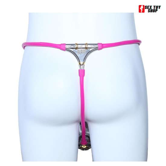 Chastity Male Bandage Man Pants Male Strict Chastity Belt Underwear Chastity Belt with Removalbe Anal Plug (Large, Pink)