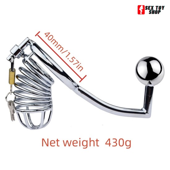 Male Chastity Cage with Anal Hook and Rope Chastity Devices Penis Lock Device (40mm/1.57in)